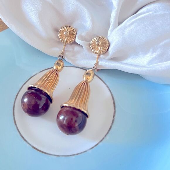 Vintage Vendome Gold Fluted Ball Drop Earrings - Picture 2 of 5